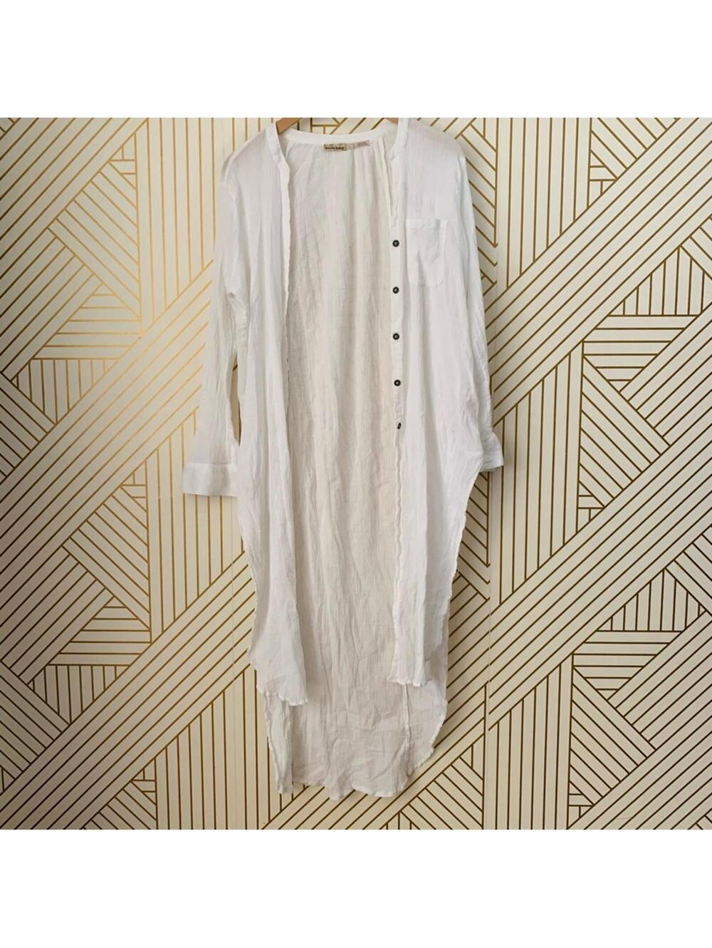 Anthropologie Holding Horses cotton gauze Long line Tunic Duster cardigan White - Picture 9 of 9